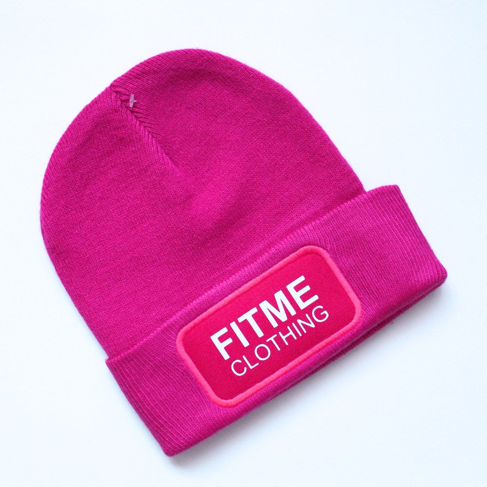 Hot Pink Logo Patch Beanie FitMe Clothing - Main Image