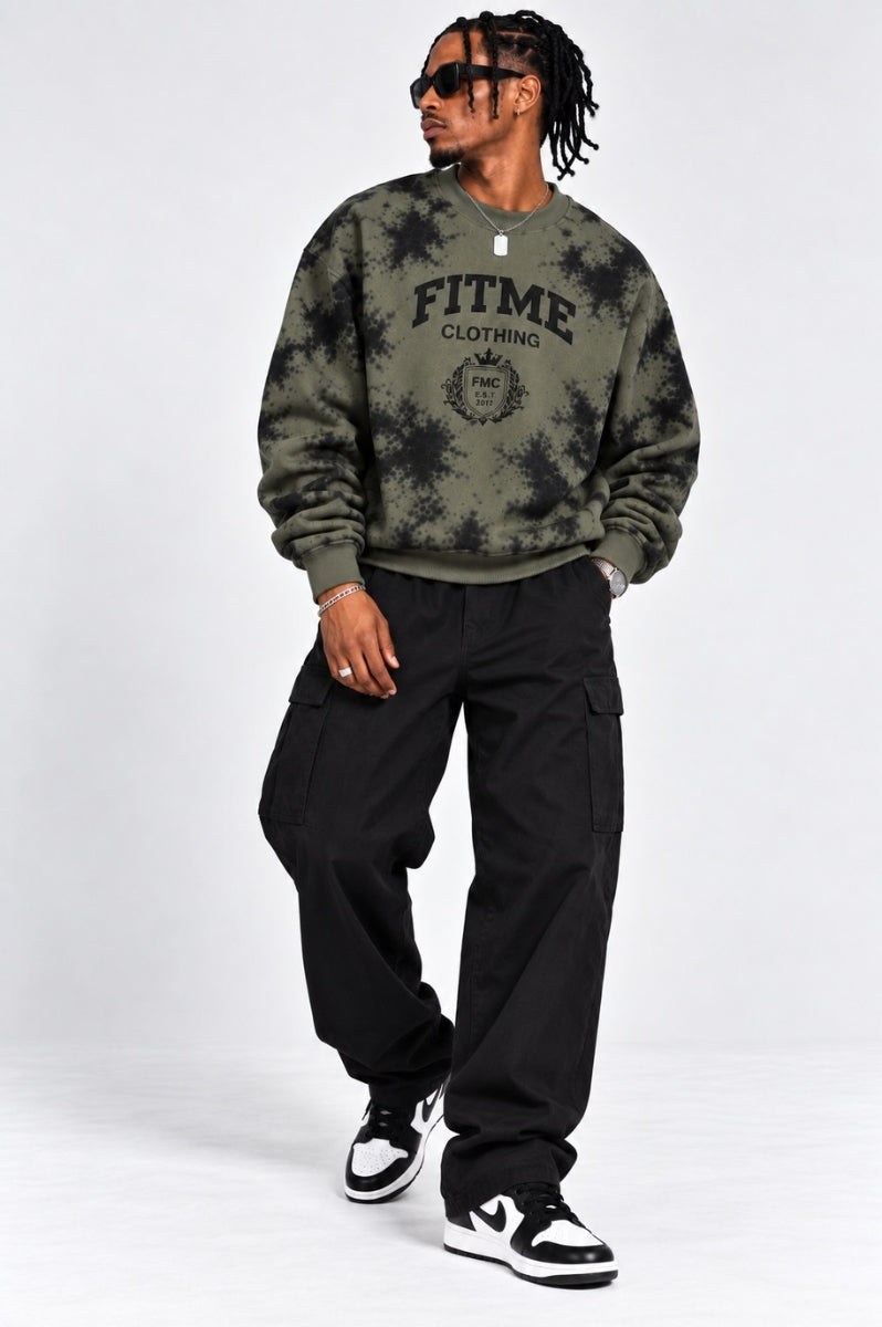 FitMe Clothing Tie Dye Heavyweight Military Green Sweater