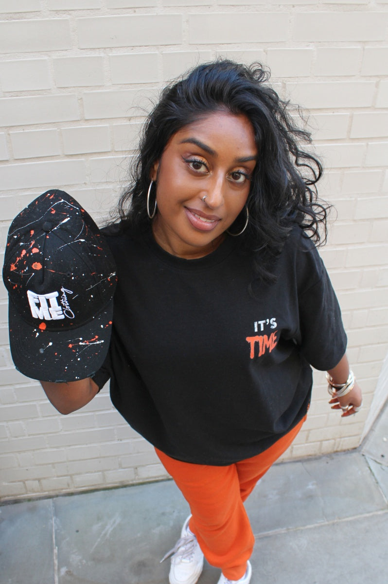 'It's Time' Oversize Women's Black T Shirt - FitMe Clothing