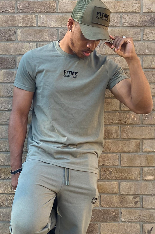 Khaki FitMe Generation T-Shirt & Joggers Tracksuit Set - FitMe Clothing