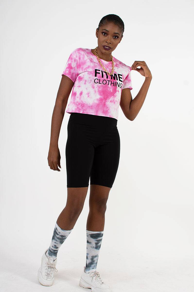 Ladies Pink Tie Dye Crop Top - FitMe Clothing