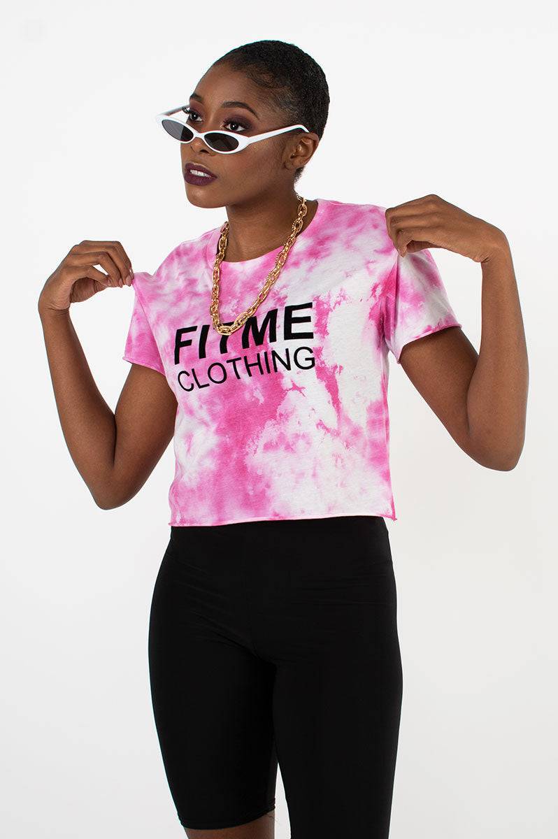 Ladies Pink Tie Dye Crop Top - FitMe Clothing