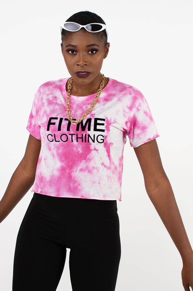 Ladies Pink Tie Dye Crop Top - FitMe Clothing