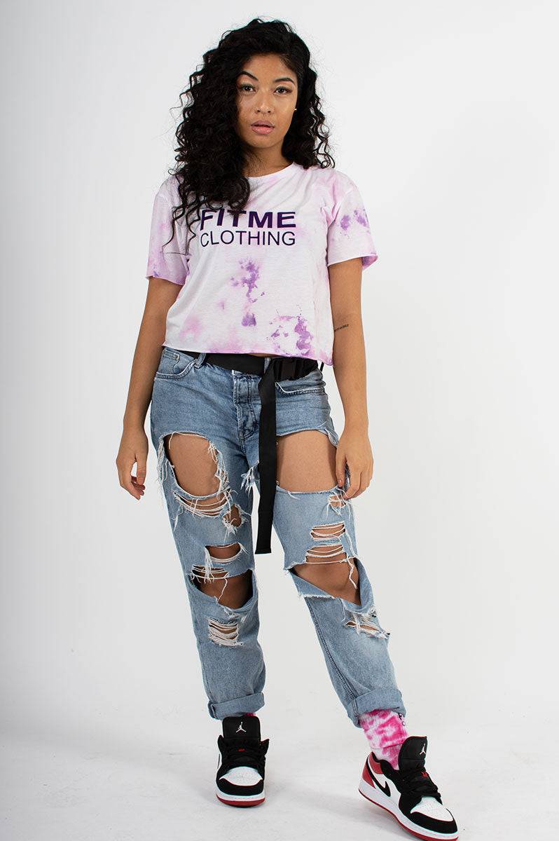 Ladies Purple Tie Dye Crop Top - FitMe Clothing