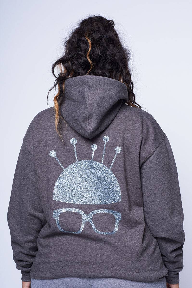 Charcoal Grey Nerd Head Glitter Hoodie - FitMe Clothing
