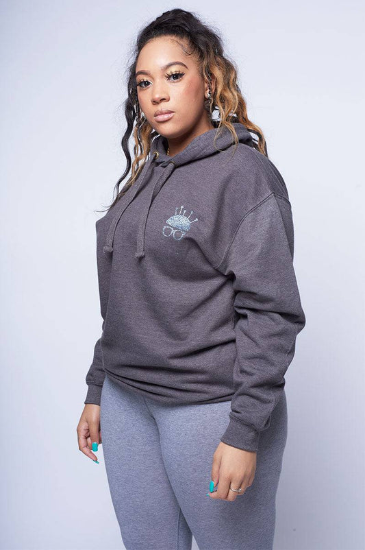 Charcoal Grey Nerd Head Glitter Hoodie - FitMe Clothing