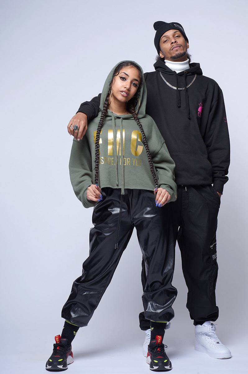 Women's Military Green Cropped Hoodie - FitMe Clothing