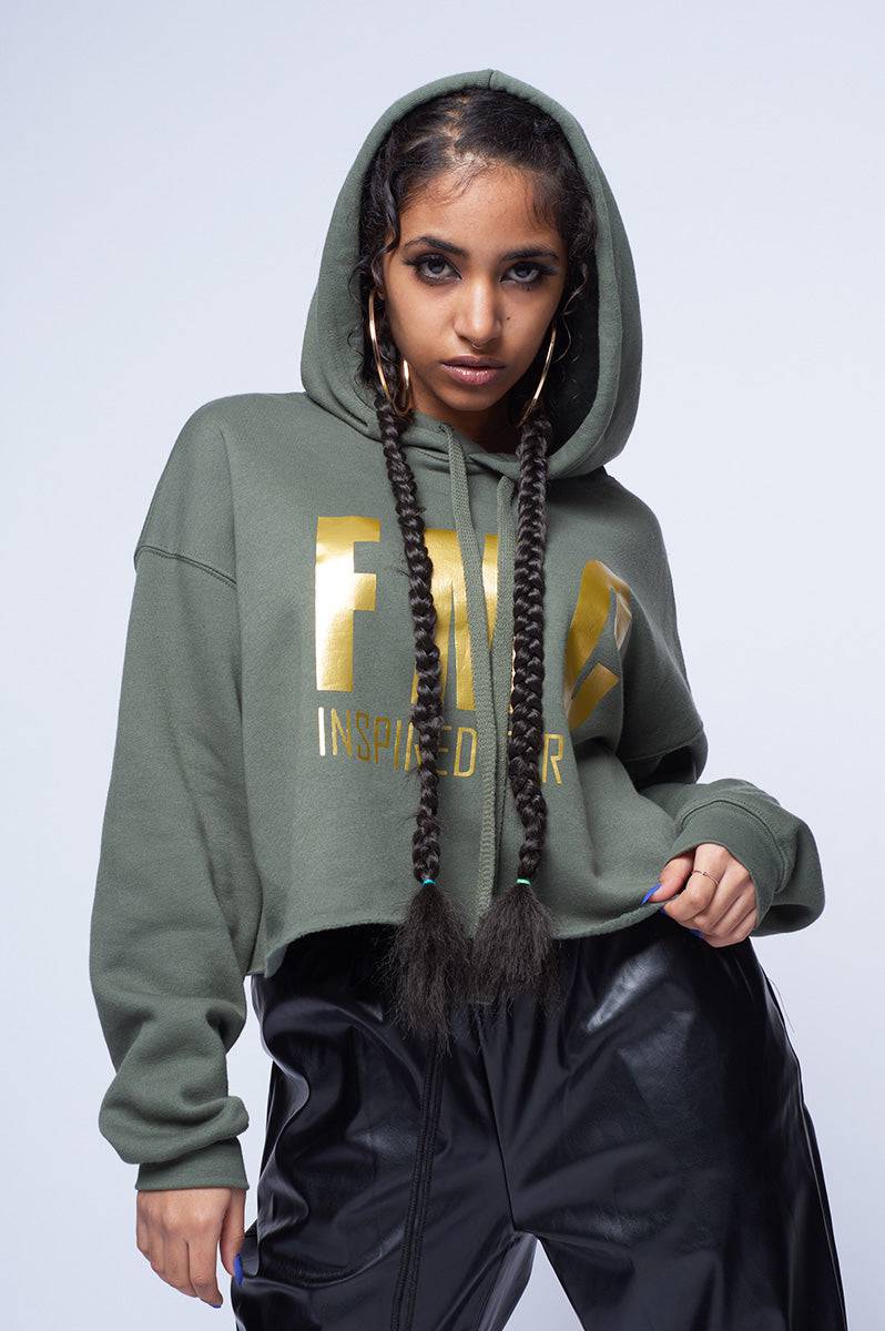 Women's Military Green Cropped Hoodie - FitMe Clothing