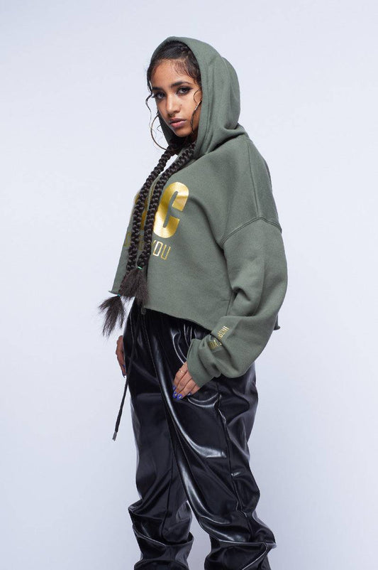 Women's Military Green Cropped Hoodie - FitMe Clothing