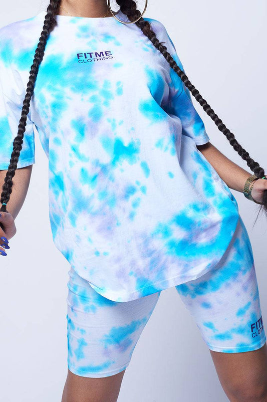 Turquoise Tie Dye Long T-Shirt & Shorts Set - FitMe Clothing
