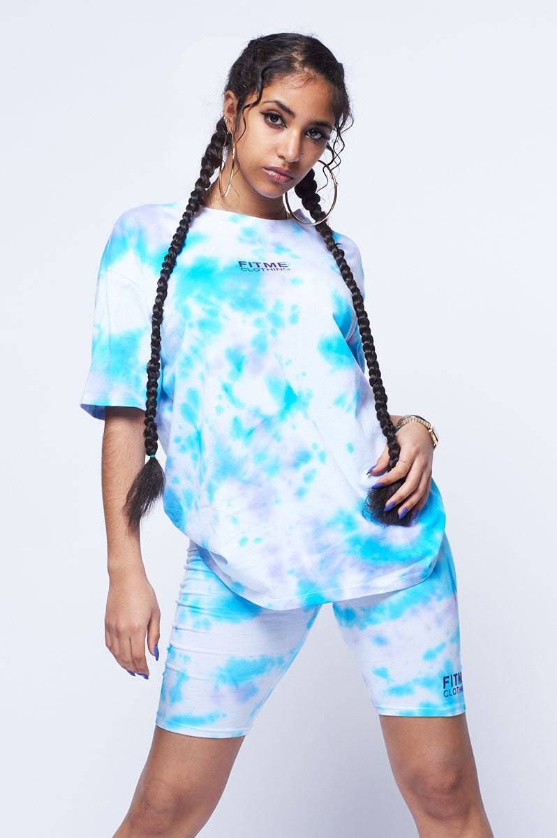 Turquoise Tie Dye Long T-Shirt & Shorts Set - FitMe Clothing