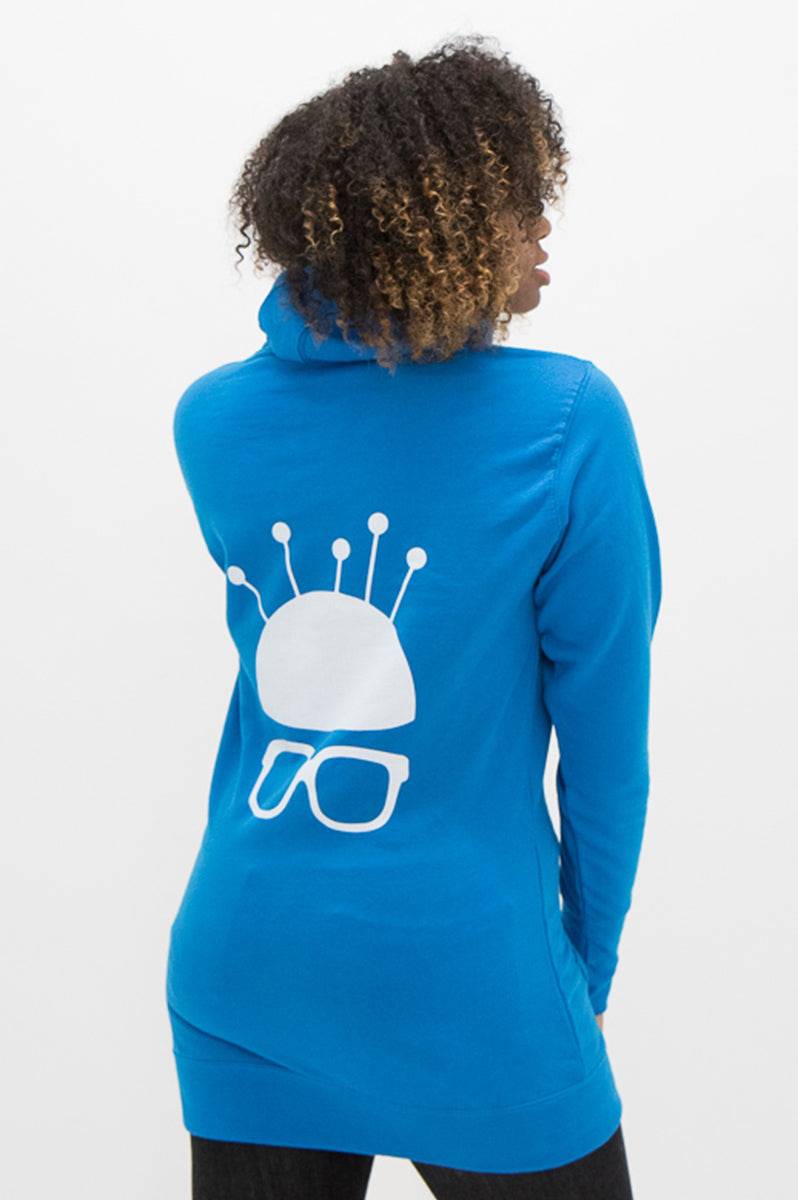 Ladies Nerd Head Blue Longline Hoodie - FitMe Clothing
