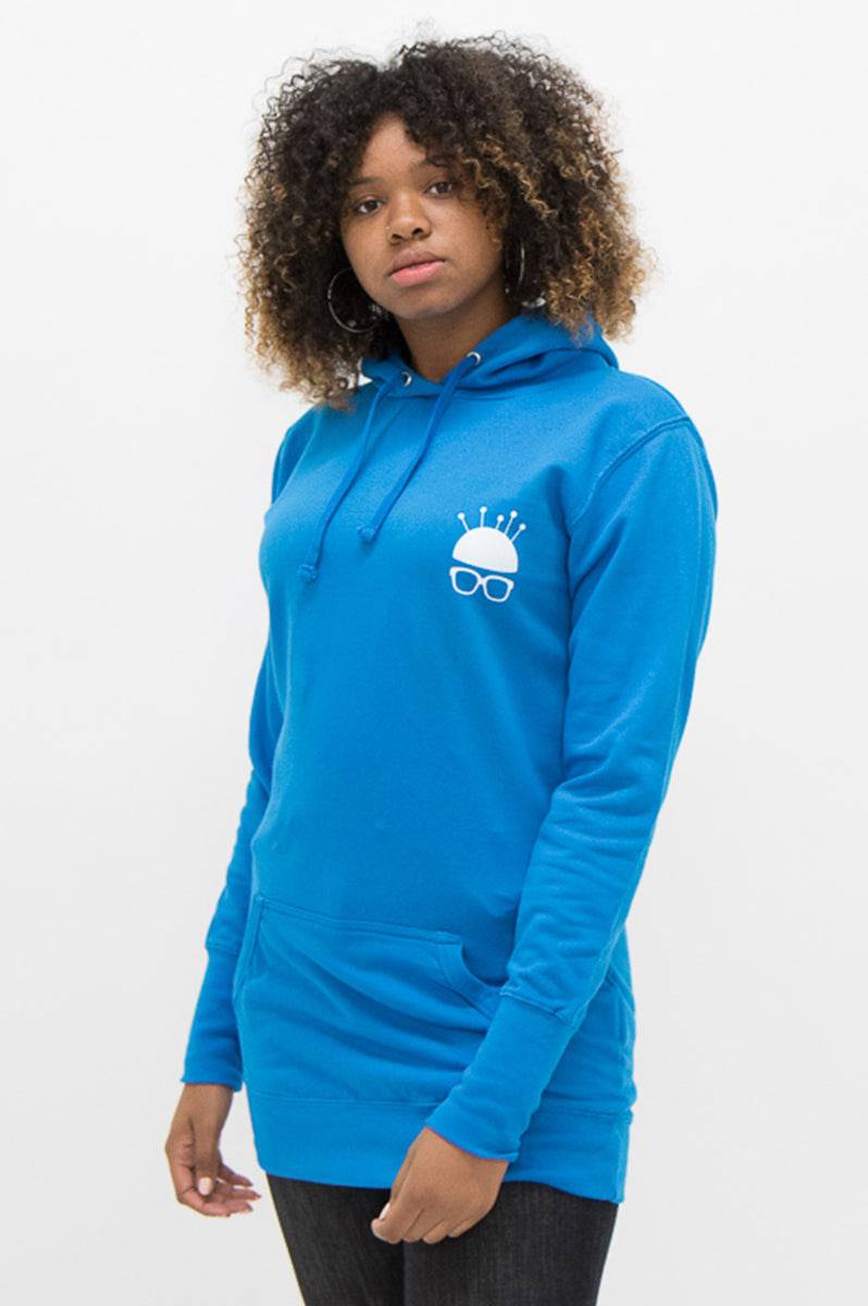 Ladies Nerd Head Blue Longline Hoodie - FitMe Clothing