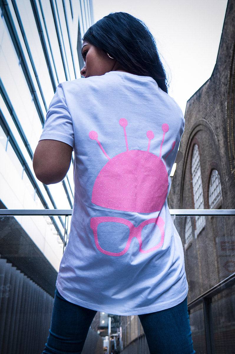 Unisex Nerd Head Pink Glitter T-Shirt - FitMe Clothing