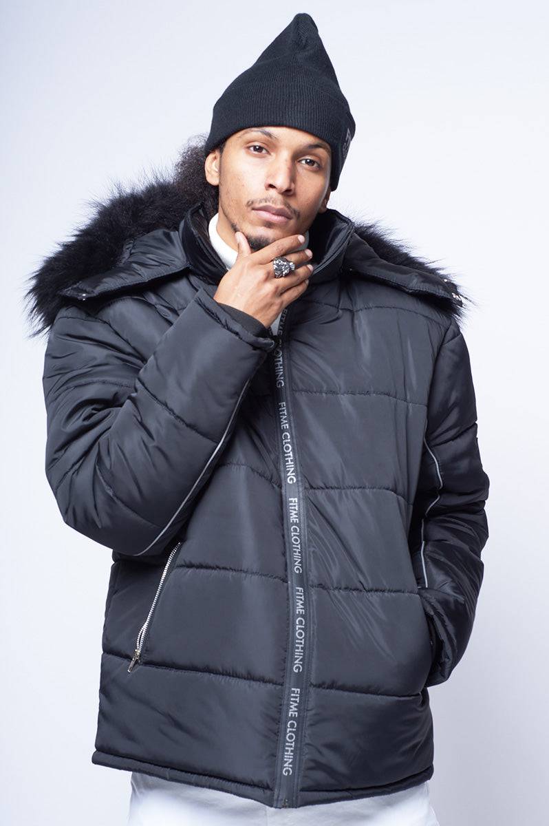 Black Reflective Hooded Puffer Jacket - FitMe Clothing