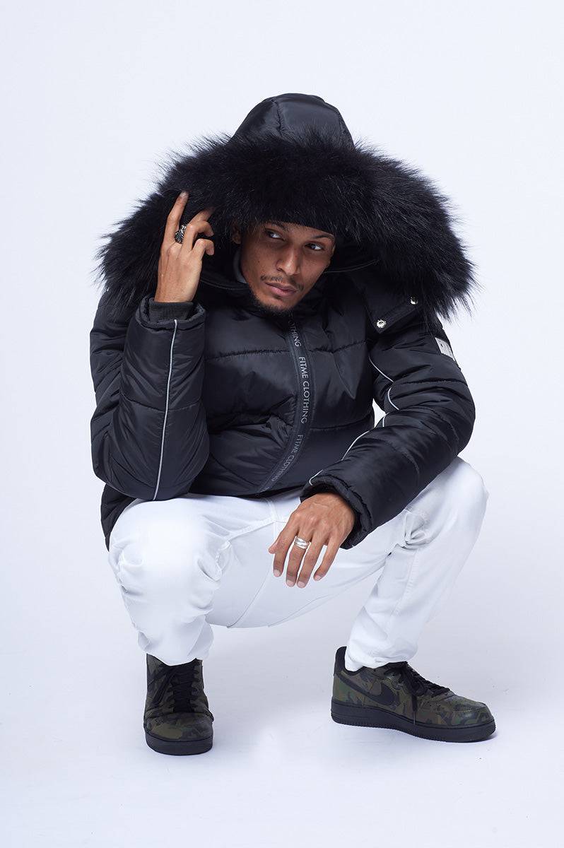 Black Reflective Hooded Puffer Jacket - FitMe Clothing