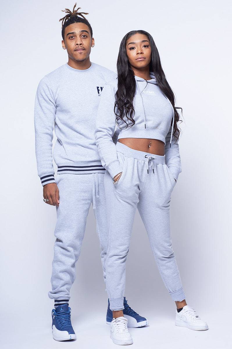 Ladies Grey Crop Hooded Logo Tracksuit - FitMe Clothing