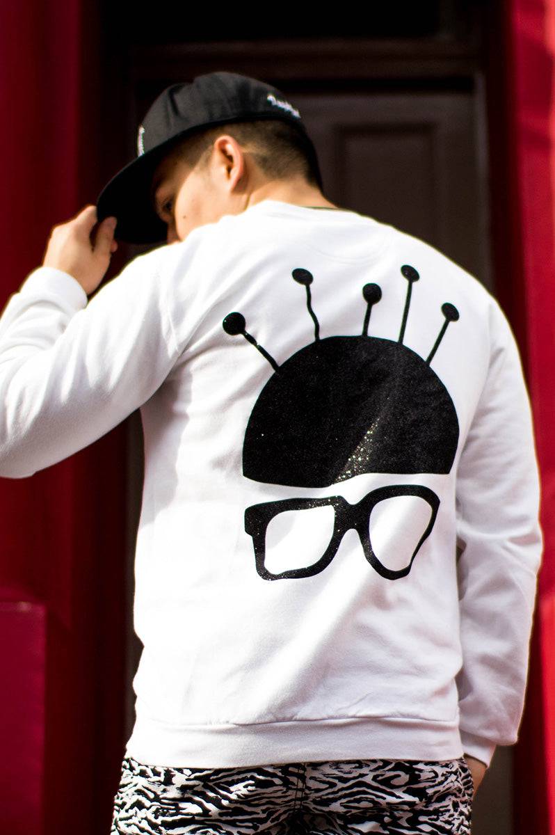 Unisex 'Nerd Head' White Sweater - FitMe Clothing