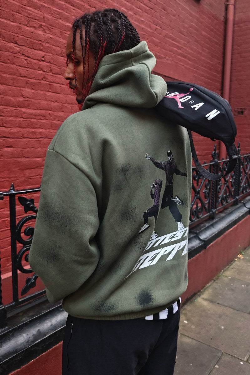 Hottest Steppa – Oversized Heavyweight Double-Zip Khaki Green Hoodie - FitMe Clothing