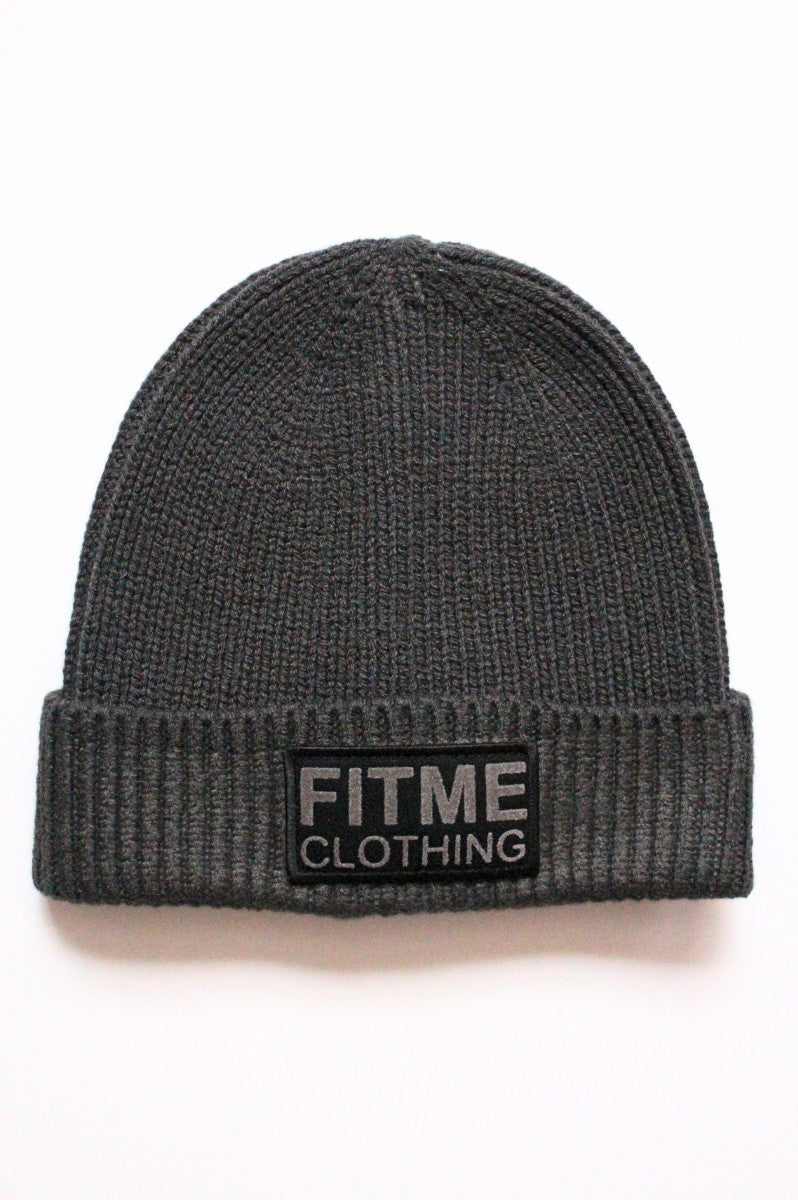Dark Grey Black Patch Logo Beanie