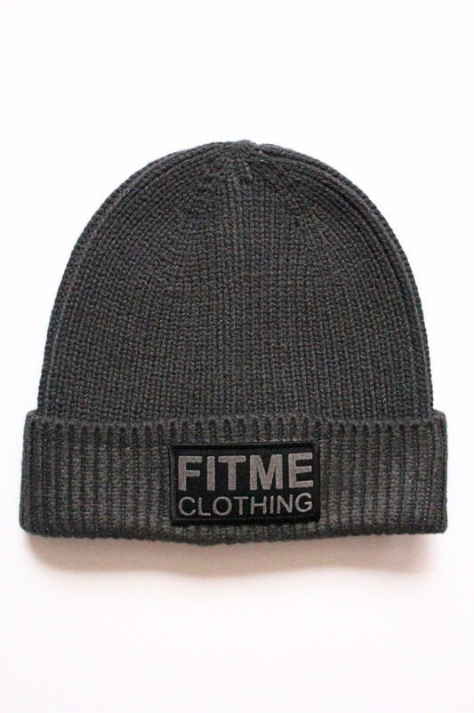 Dark Grey Black Patch Logo Beanie