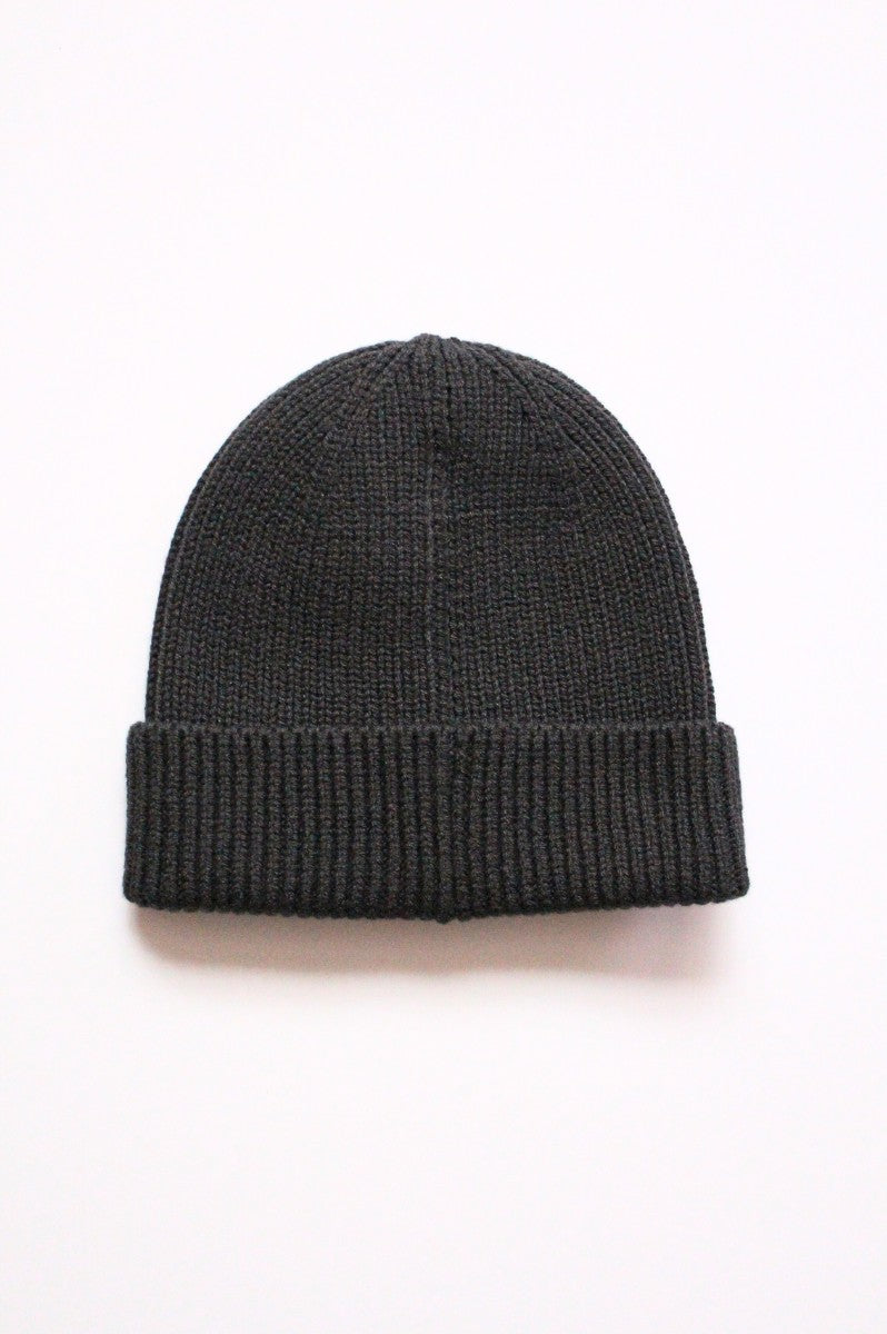Dark Grey Black Patch Logo Beanie