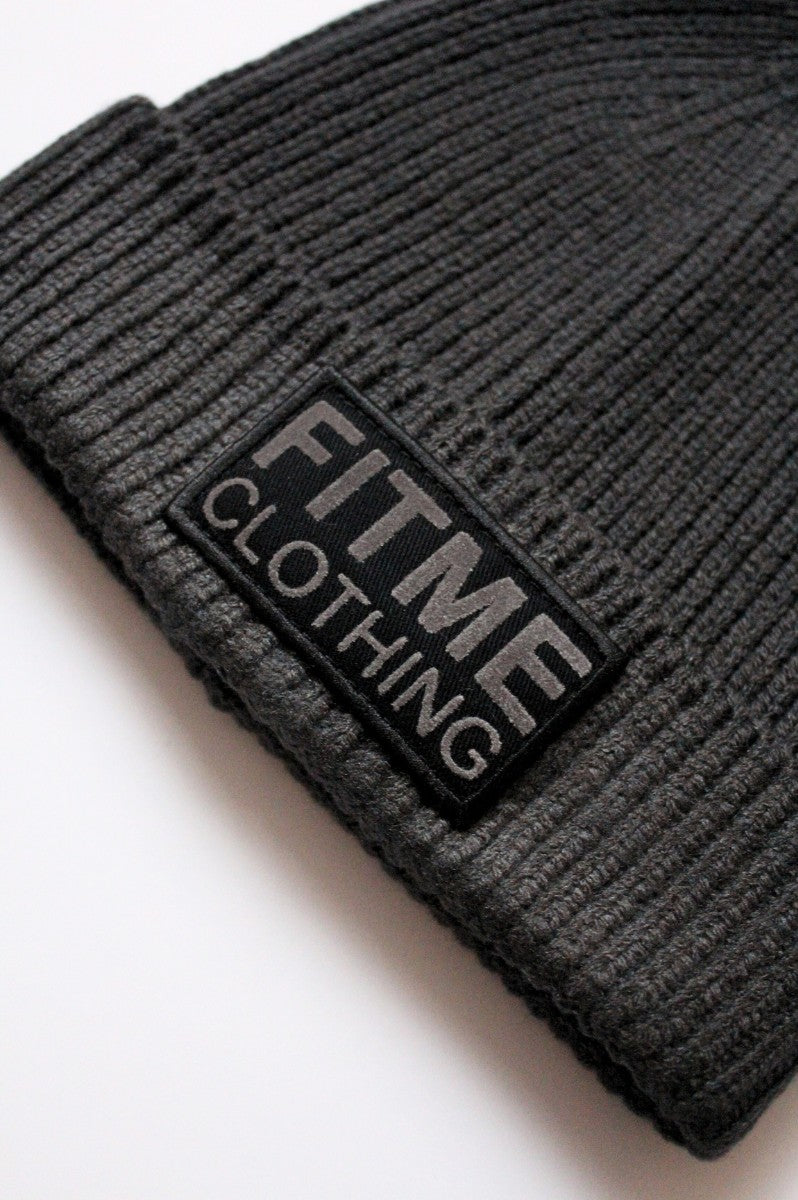 Dark Grey Black Patch Logo Beanie