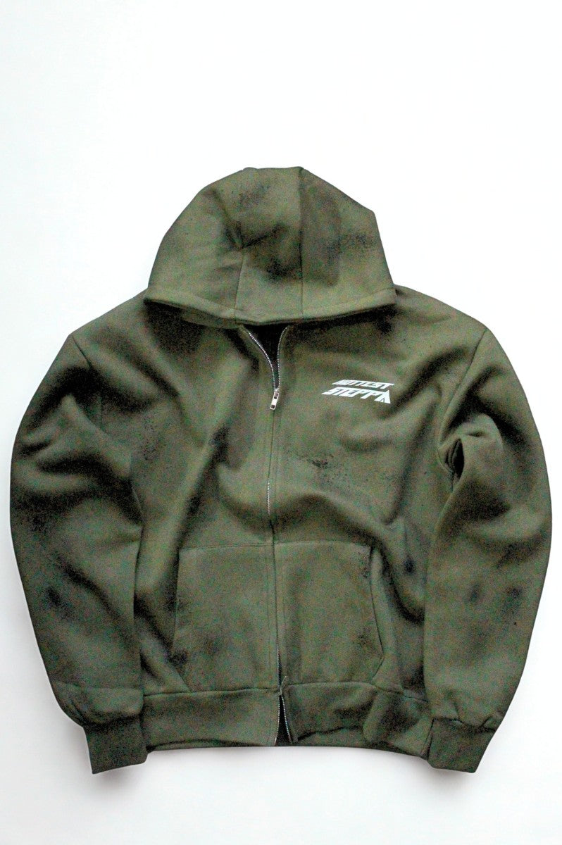 Hottest Steppa – Oversized Heavyweight Double-Zip Khaki Green Hoodie - FitMe Clothing