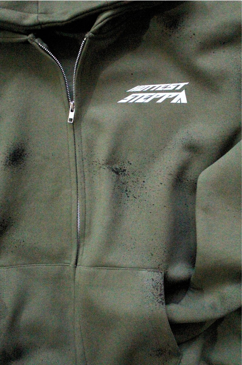 Hottest Steppa – Oversized Heavyweight Double-Zip Khaki Green Hoodie - FitMe Clothing