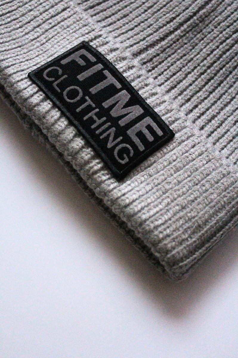 Light Grey Black Patch Logo Beanie