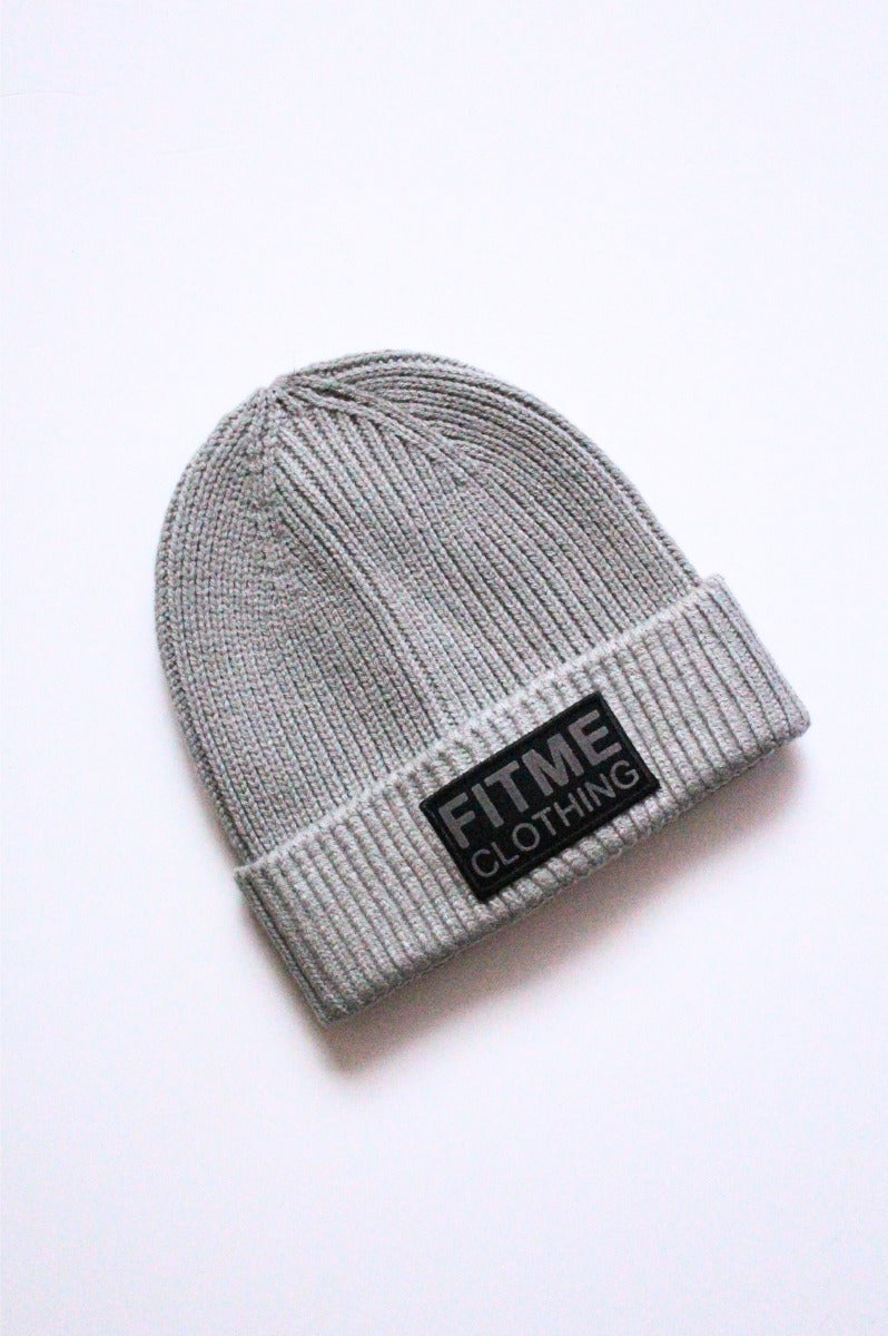 Light Grey Black Patch Logo Beanie