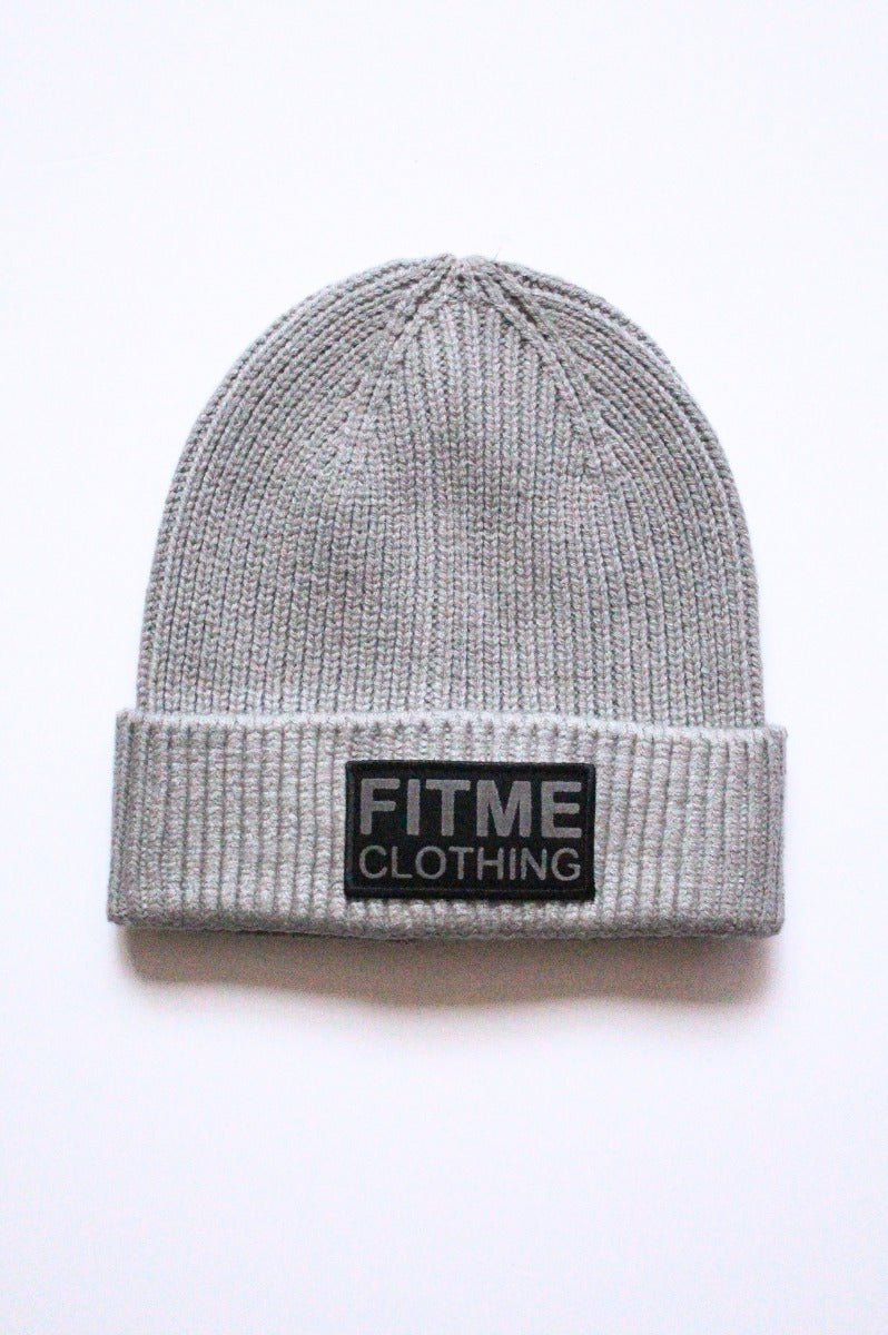 Light Grey Black Patch Logo Beanie