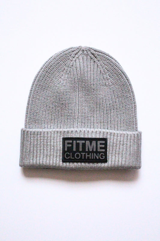 Light Grey Black Patch Logo Beanie