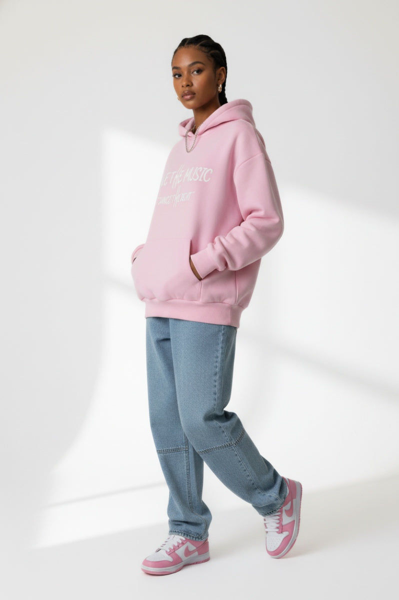 Live The Music' Pale Pink Oversize Hoodie | FitMe Clothing