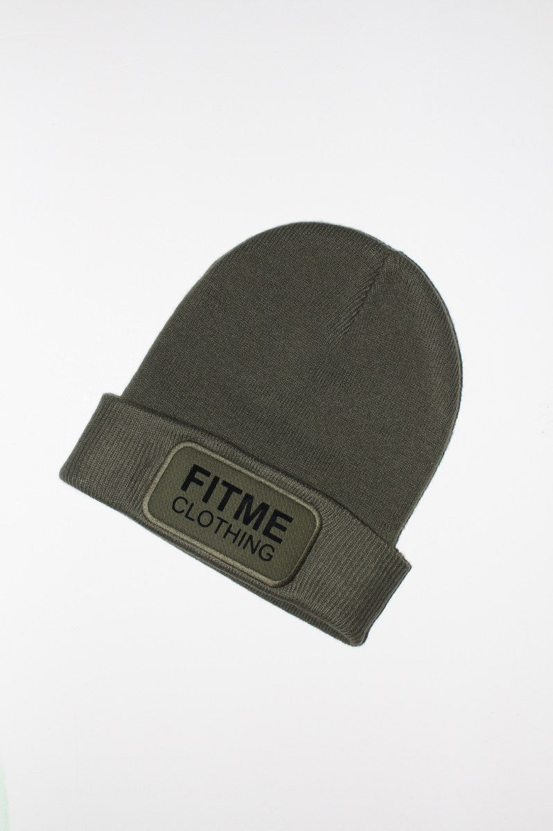 Olive Green Logo Patch Beanie