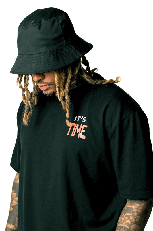 'It's Time' Oversize Men's Black T Shirt