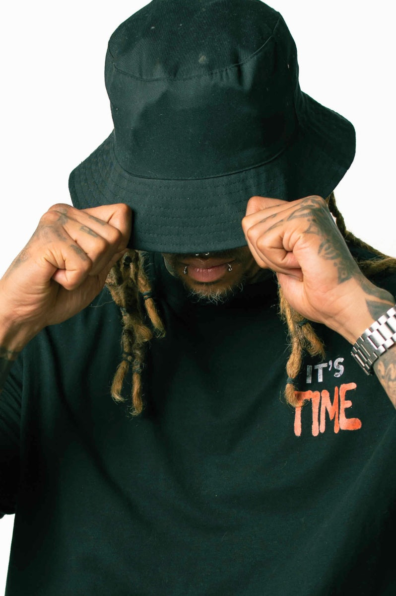 'It's Time' Oversize Men's Black T Shirt