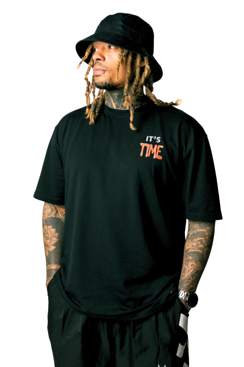 'It's Time' Oversize Men's Black T Shirt