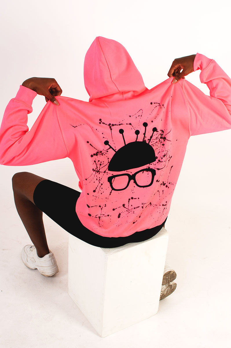 Nerd Head Pink Neon Hoodie - FitMe Clothing