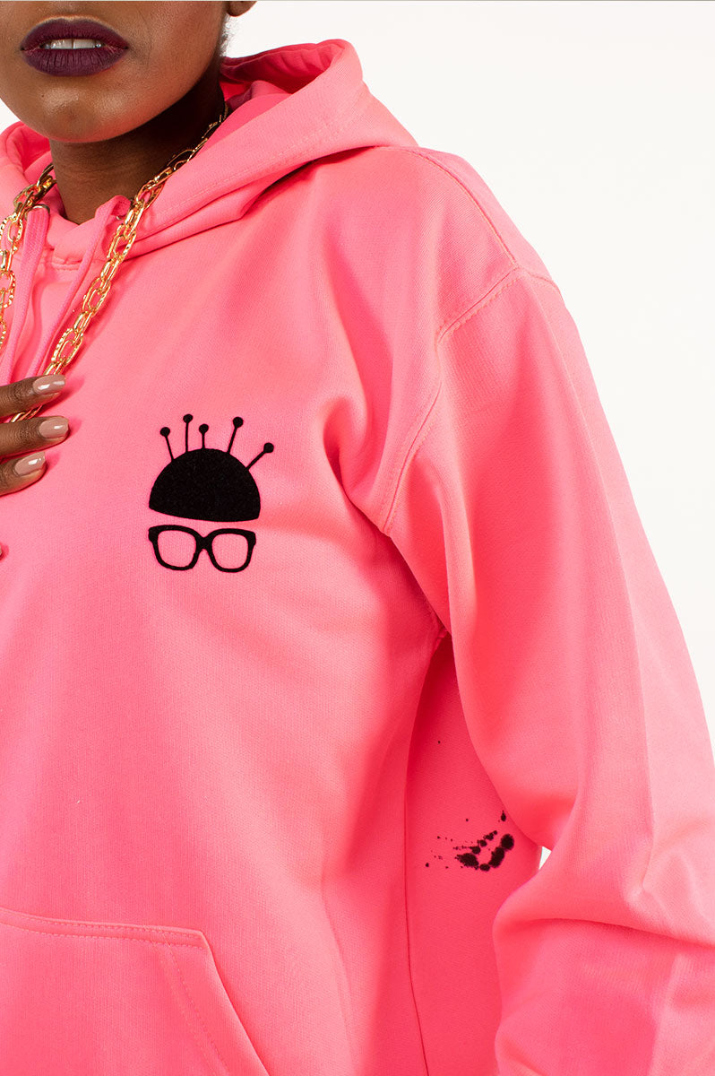 Nerd Head Pink Neon Hoodie - FitMe Clothing