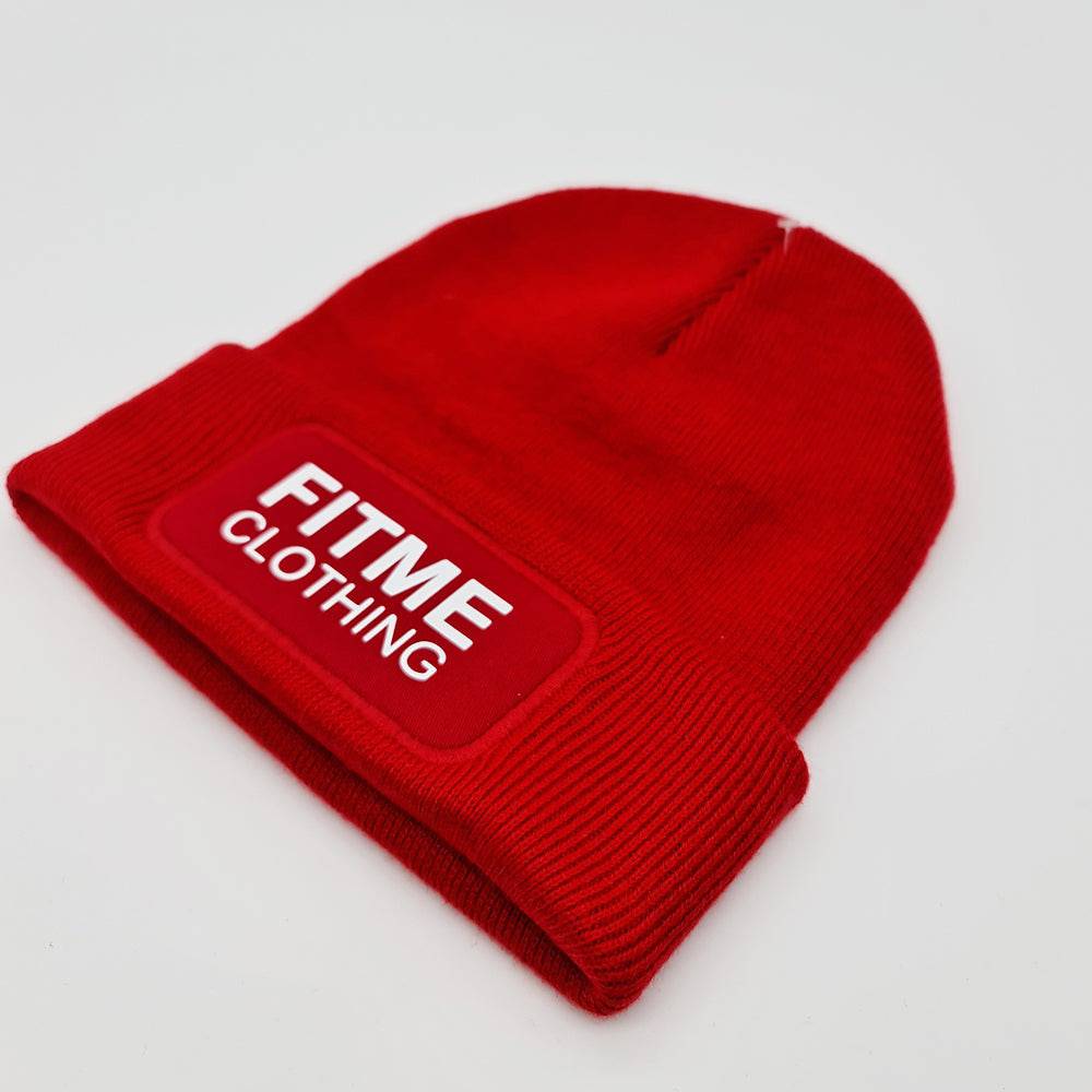 Red Logo Patch Beanie - FitMe Clothing