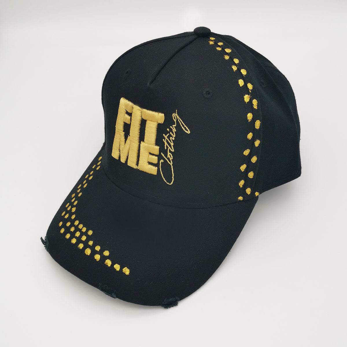 Custom Black And Gold Distressed Cap - FitMe Clothing
