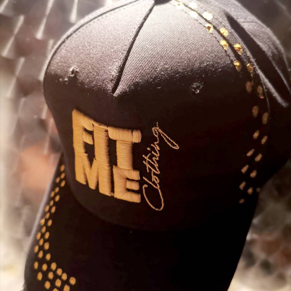 Custom Black And Gold Distressed Cap - FitMe Clothing