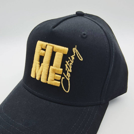 Gold Embroidery Black Distressed Logo Cap - FitMe Clothing