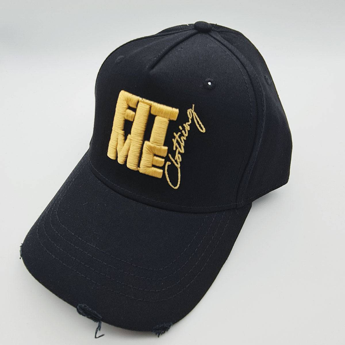 Gold Embroidery Black Distressed Logo Cap - FitMe Clothing