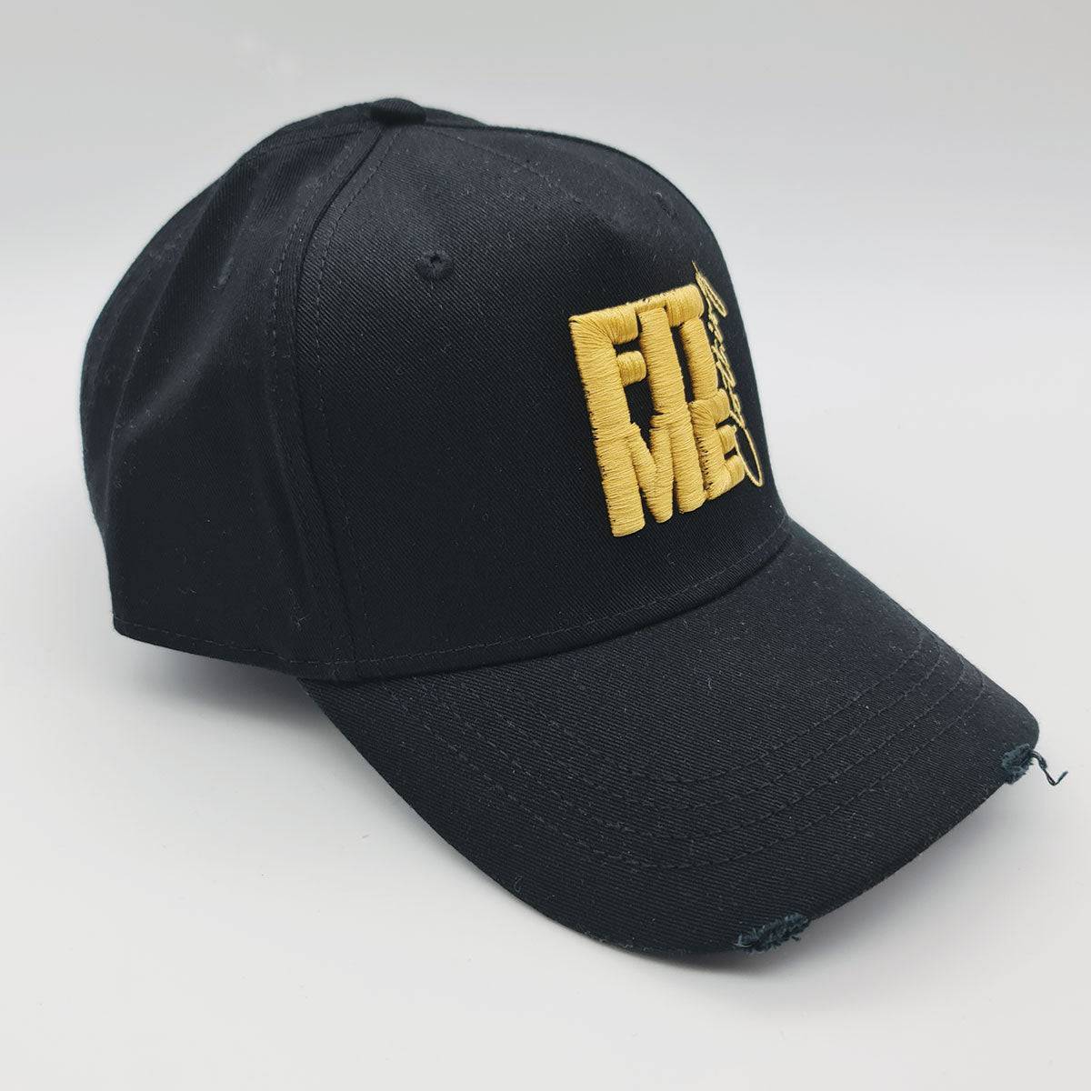 Gold Embroidery Black Distressed Logo Cap - FitMe Clothing