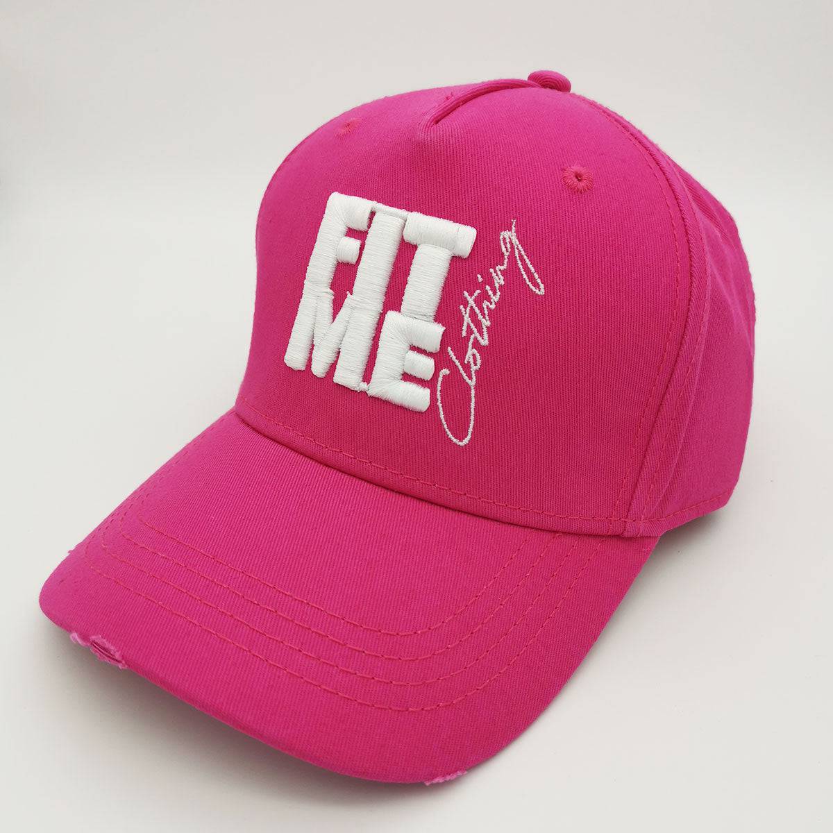 Hot Pink Distressed Logo Cap - FitMe Clothing