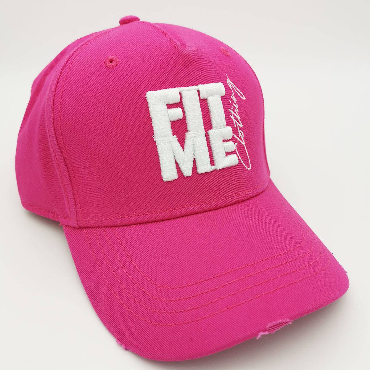 Hot Pink Distressed Logo Cap - FitMe Clothing