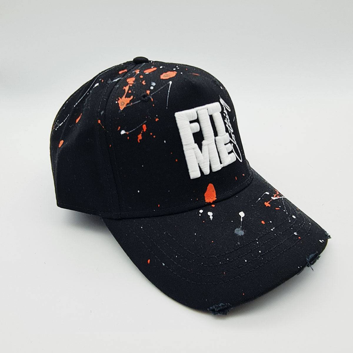 Orange Paint Splash Black Distressed Cap - FitMe Clothing