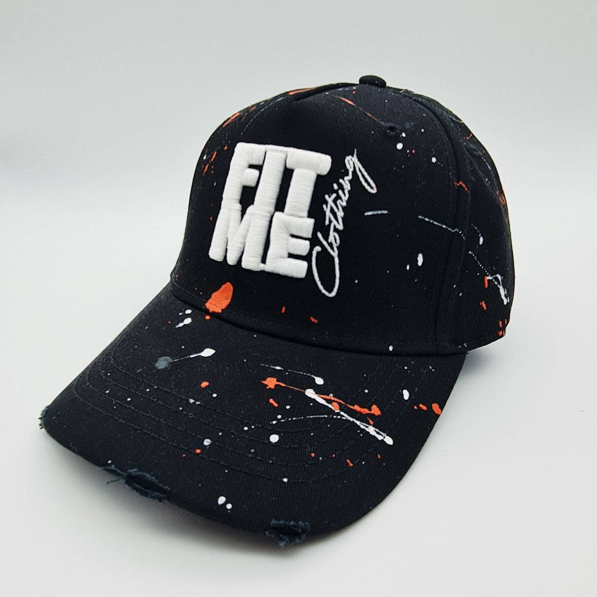 Orange Paint Splash Black Distressed Cap - FitMe Clothing